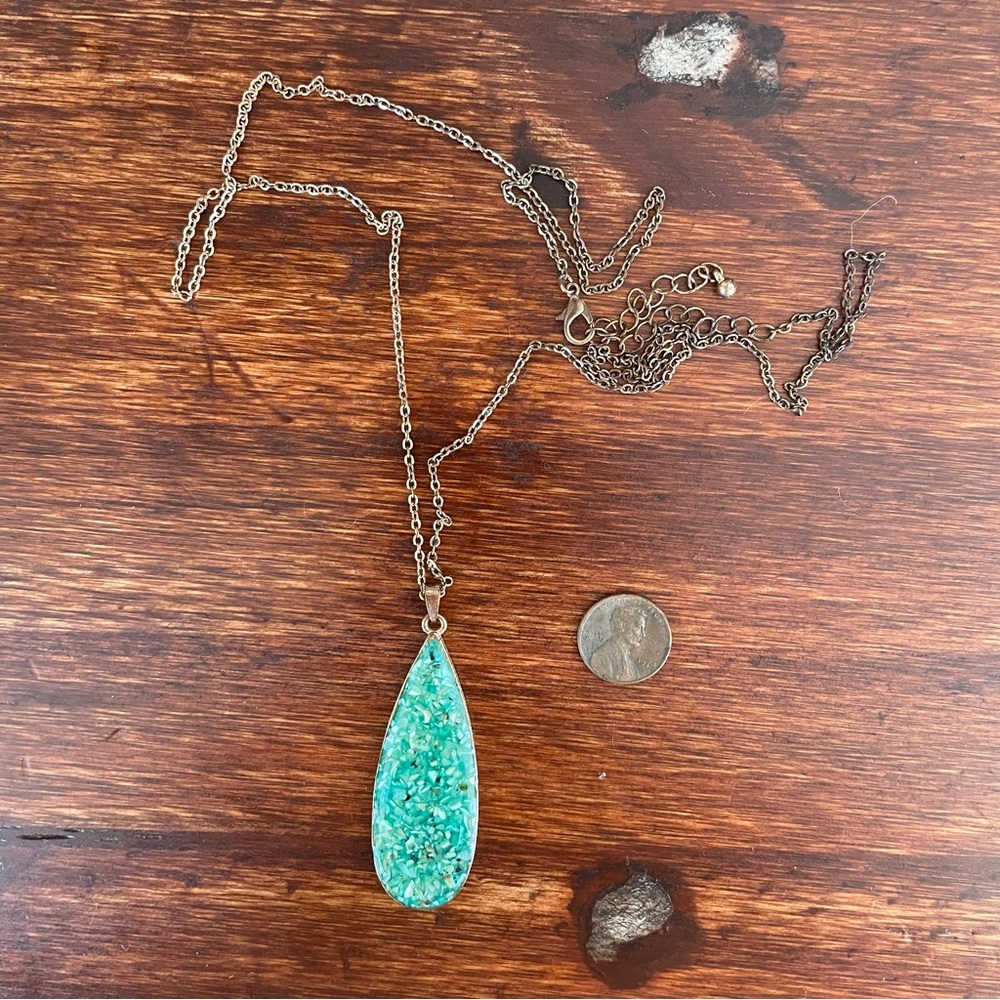 Reversible | Blue Teal Turquoise Jade | Druzy | Drop Necklace | Long Chain